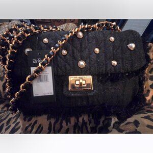 NWT Karl Lagerfeld Paris Agyness Embellished Denim Shoulder Bag
